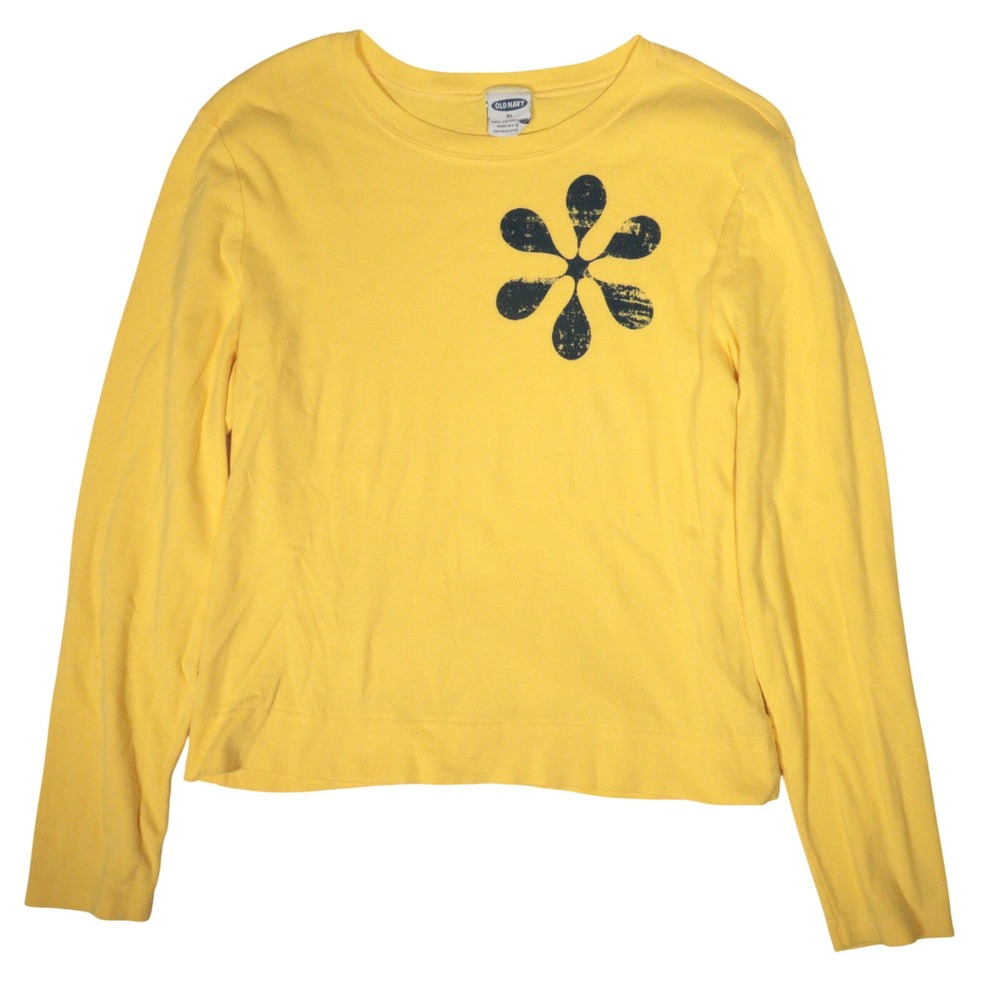 Vintage Old Navy Shirt Long Sleeve Graphic Yellow Cotton USA Women XL